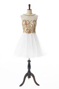 Summer A Line Bateau Prom Dress With Appliques And Beading