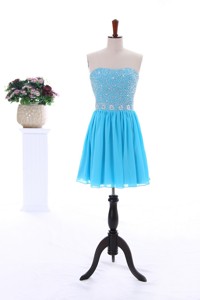 Summer Short Strapless Prom Dress With Beading In Baby Blue