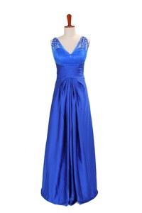 Winter New Empire V Neck Blue Prom Dress With Beading