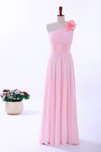 Custom Made Empire One Shoulder Hand Made Flowers Prom Dress In Baby Pink