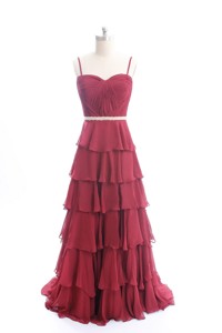 Exclusive Brush Train Belt And Ruffled Layers Prom Dress In Wine Red