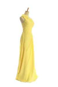 Classical One Shoulder Long Yellow Prom Dress With Bowknot