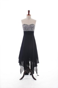 Custom Made Empire Strapless Beaded High Low Prom Dress In Black