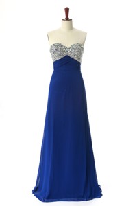 Perfect Beading Sweep Train Prom Dress In Royal Blue