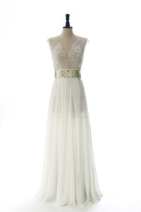 New Style White Long Prom Dress With Beading And Belt