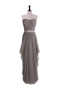 Discount Grey Long Prom Dress With Ruching And Belt
