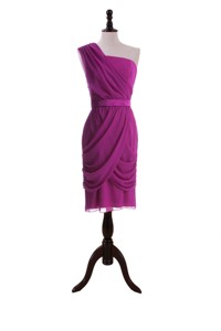 Custom Made Ruching And Belt Short Prom Dress In Fuchsia