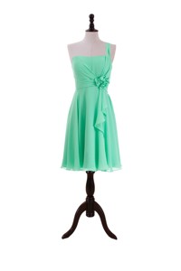 Summer Apple Green Prom Dress With Hand Made Flower And Ruffles