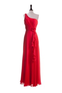 Gorgeous Hand Made Flowers And Ruffles Red Prom Dress