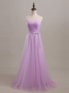 Beautiful Sweetheart Lilac Long Prom Dress With Sweep Train