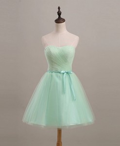 Cheap Ruching And Belt Apple Green Short Prom Dress