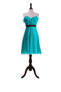 New Style Ruffles And Belt Short Prom Dress In Turquoise