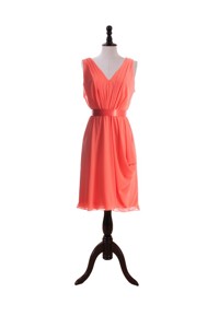 Gorgeous Empire V Neck Prom Dress With Sashes In Watermelon