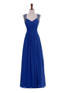 Custom Made Empire Straps Beaded Prom Dress In Blue