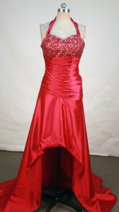 Pretty Empire Halter Top Sweetheart-neck Low-high Beading Red Prom Dress