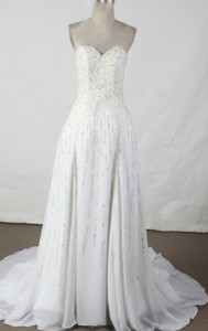 Elegant Empire Sweetheart-neck Brush Chiffon Beading White Prom Dress