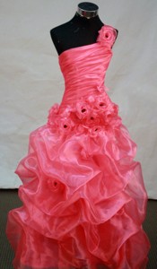 Romantic One Shoulder Floor-length Organza Watermelon Prom Dress