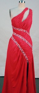 Wonderful Empire One Shoulder Floor-length Chiffon Beading Red Prom Dress