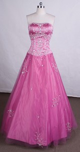 Classical Strapless Floor-length Pink Appliques With Beading Prom Dress
