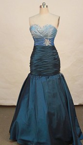 Fashionable Mermaid Sweetheart Floor-length Taffeta Blue Prom Dress Beading