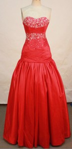 Beautiful Sweetheart Floor-length Taffeta Red Prom Dress Beading