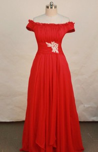 Pretty Empire Off The Shoulder Neck Floor-length Chiffon Red Prom Dress
