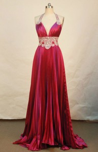 Beautiful Empire Halter Top Brush Red Prom Dress Ruffle Beading