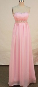 Beautiful Empire Strapless Floor-length Chiffon Pink Prom Dress Appliques With Beading