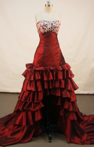 Beautiful High-low Sweetheart High-low Wine Red Prom Dress Appliques With Beading