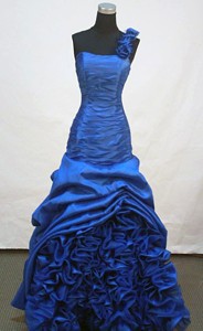 Beautiful One Shoulder Neck Floor-length Taffeta Royal Blue Prom Dress
