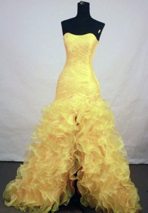 Beautiful Sweetheart Floor-length Organza Yellow Prom Dress