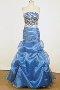 Beautiful Mermaid Strapless Floor-length Royal Blue Beading Prom Dress