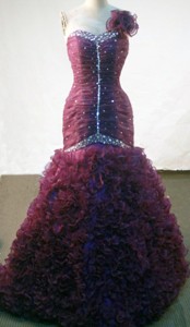 Luxurious Mermaid One-shoulder Neck Floor-length Burgundy Beading Prom Dress