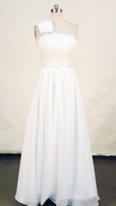 Simple One Shoulder Neck Floor-length Chiffon White Beading Prom Dress