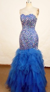 Shinning Exquisite Mermaid Sweetheart-neck Floor-length Blue Beading Prom Dress