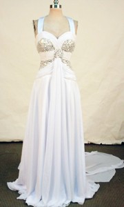 Beautiful Halter Top Neck Brush Chiffon Lilac Beading Prom Dress