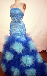 Gorgeous Mermaid Strapless Floor-length Blue Beading Prom Dress