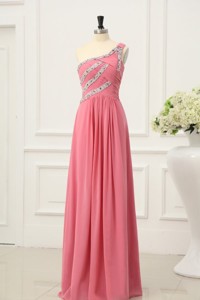Watermelon Red Prom Dress with Beaded One Shoulder