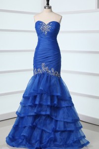 Sexy Mermaid Sweetheart Beading Organza Blue Prom Dress