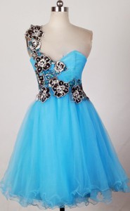 Pretty One Shoulder Mini-length Aqua Prom Dress