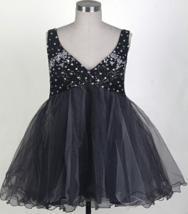 Sweet Short V-neck Mini-length Black Prom Dress