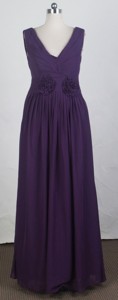 Modest Empire V-neck Floor-length Dark Purple Prom Dress
