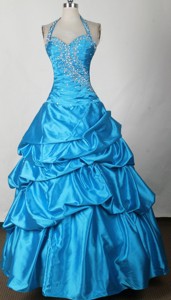 Cheap Ball Gown Halter Floor-length Royal Blue Prom Dress