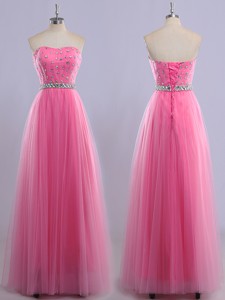 Fashionable Rhinestoned Floor Length Prom Dress in Rose Pink