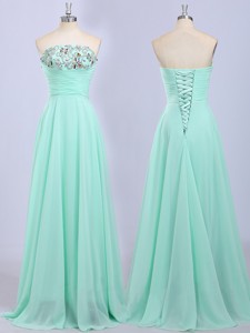 Discount Beaded Strapless Apple Green Prom Dress with Brush Train