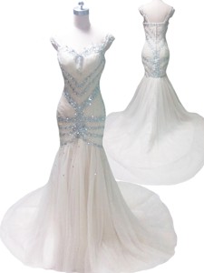 Elegant Straps Mermaid Court Train Prom Dress with Beading
