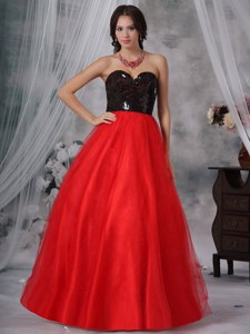 Red And Black Princess Sweetheart Floor-length Sequins Paillette Prom Dress