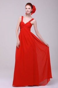 Cheap Straps Red Empire Prom Dress with Chiffon Floor-length