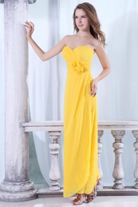 Cheap Yellow Sweetheart Prom Dress with Flowers and Ruching