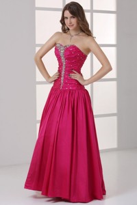 Hot Pink Sweetheart Beaded Decorate Prom Dress In Long